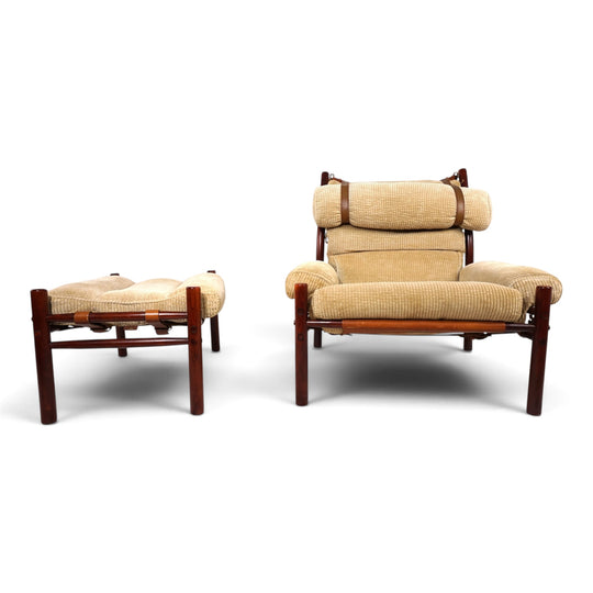 Arne Norell Inca Loungesessel mit Ottoman – Originaler Cordbezug, 1970