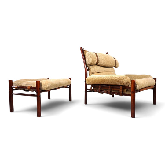 Arne Norell Inca Loungesessel mit Ottoman – Originaler Cordbezug, 1970