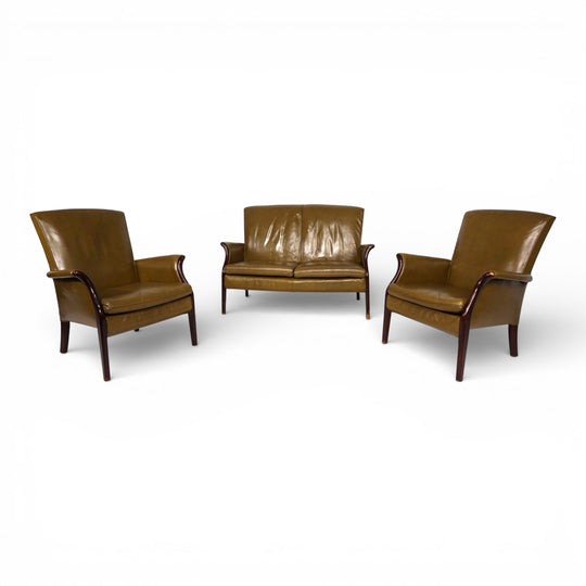 Set Froxfield 2 Ledersessel und Ledersofa moosgrün von Parker Knoll, 1960