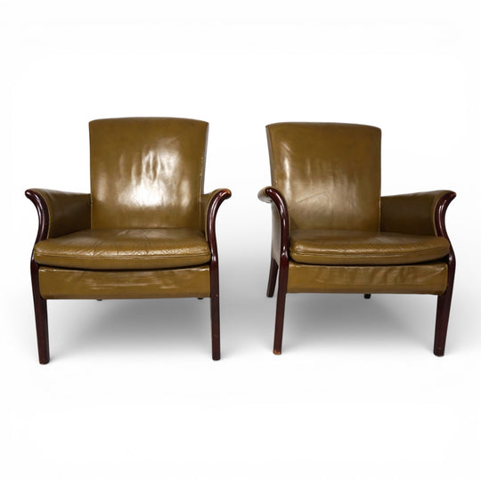 2er Set moosgrüne Froxfield Ledersessel von Parker Knoll, 1960