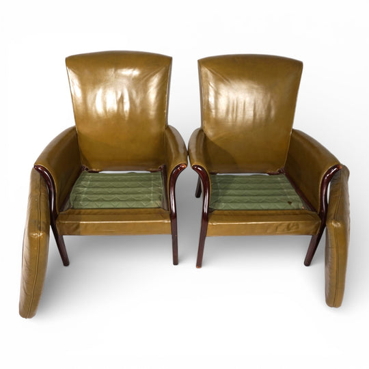2er Set moosgrüne Froxfield Ledersessel von Parker Knoll, 1960