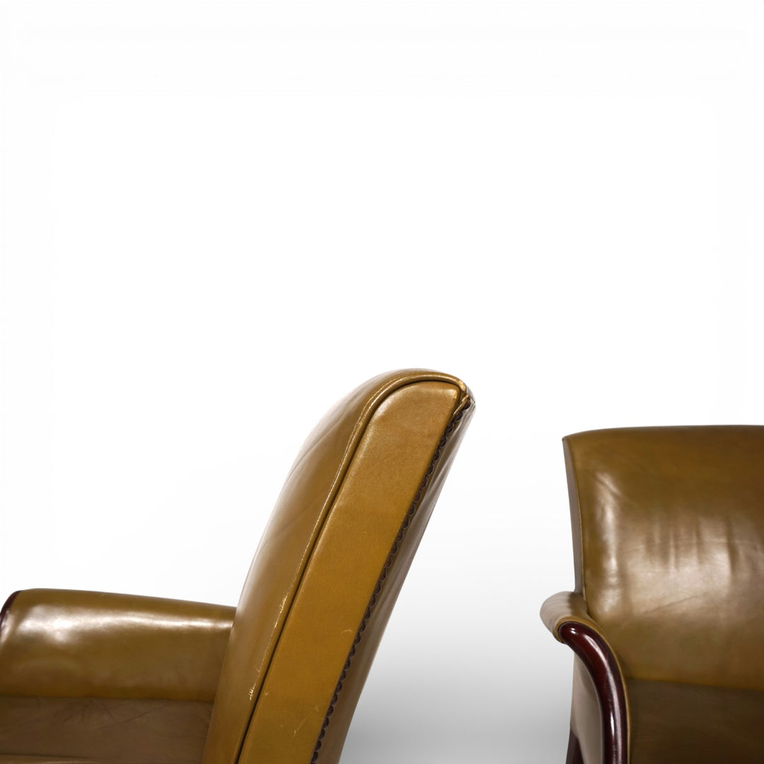 2er Set moosgrüne Froxfield Ledersessel von Parker Knoll, 1960