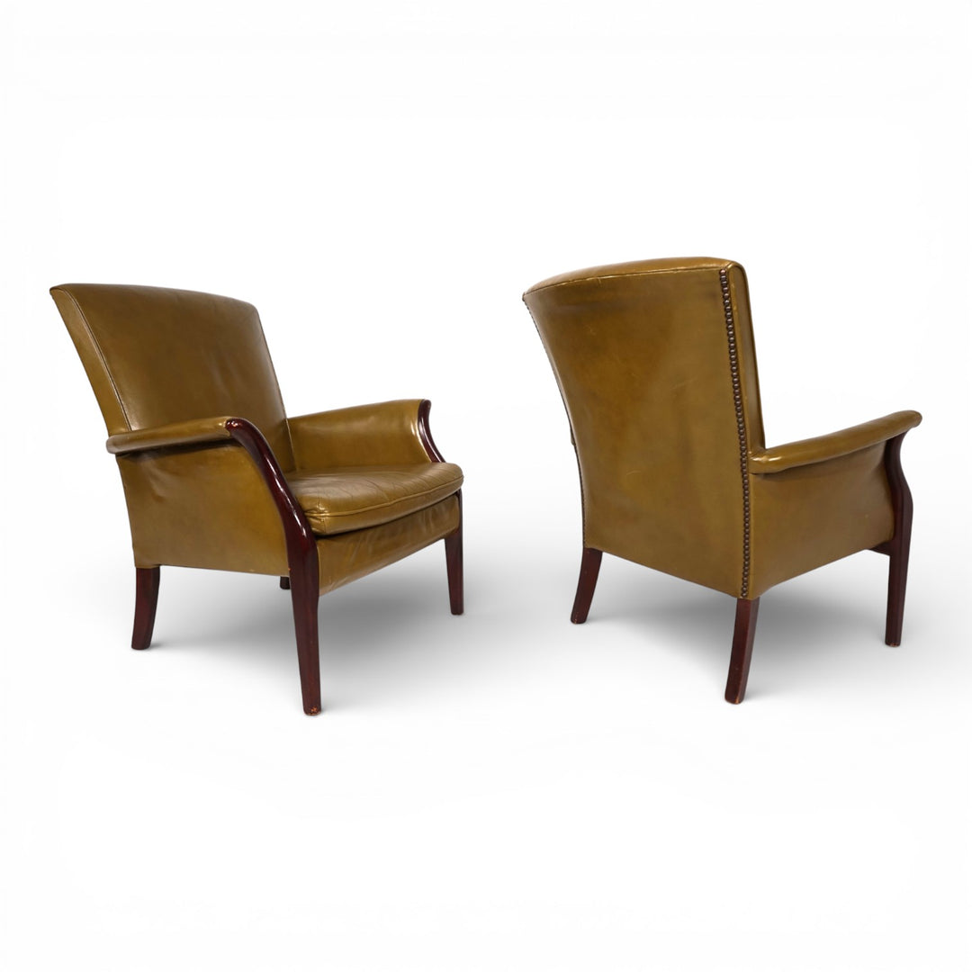 2er Set moosgrüne Froxfield Ledersessel von Parker Knoll, 1960