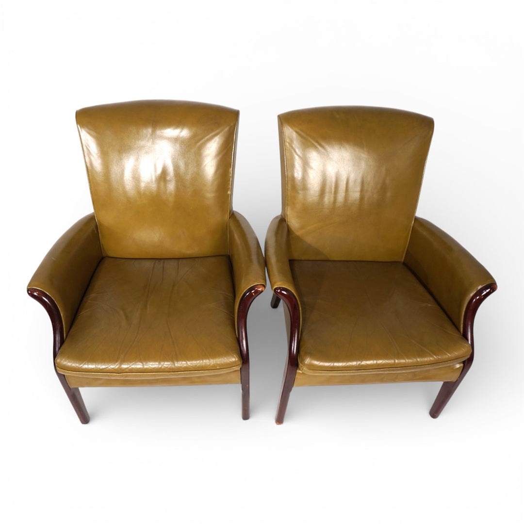 2er Set moosgrüne Froxfield Ledersessel von Parker Knoll, 1960