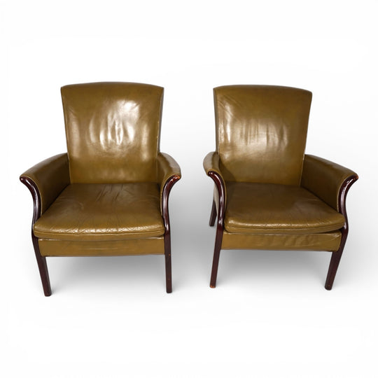 2er Set moosgrüne Froxfield Ledersessel von Parker Knoll, 1960