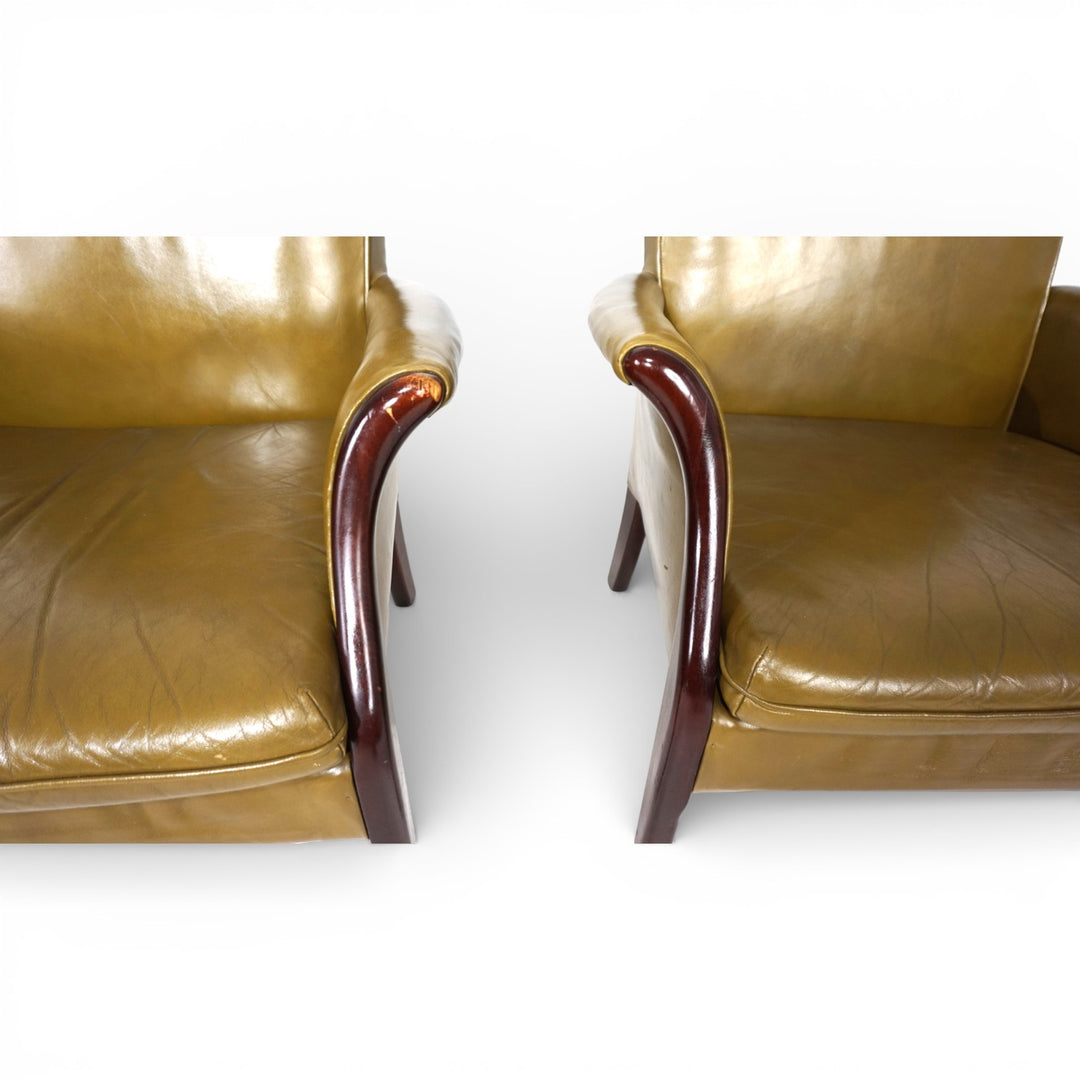 2er Set moosgrüne Froxfield Ledersessel von Parker Knoll, 1960