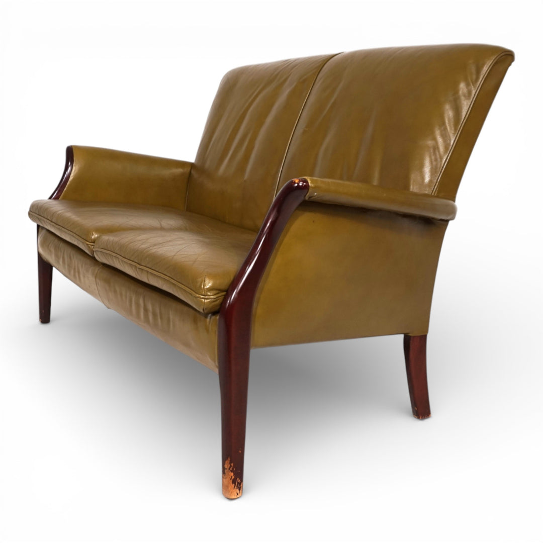 Moosgrünes Froxfield Ledersofa Zweisitzer von Parker Knoll, 1960