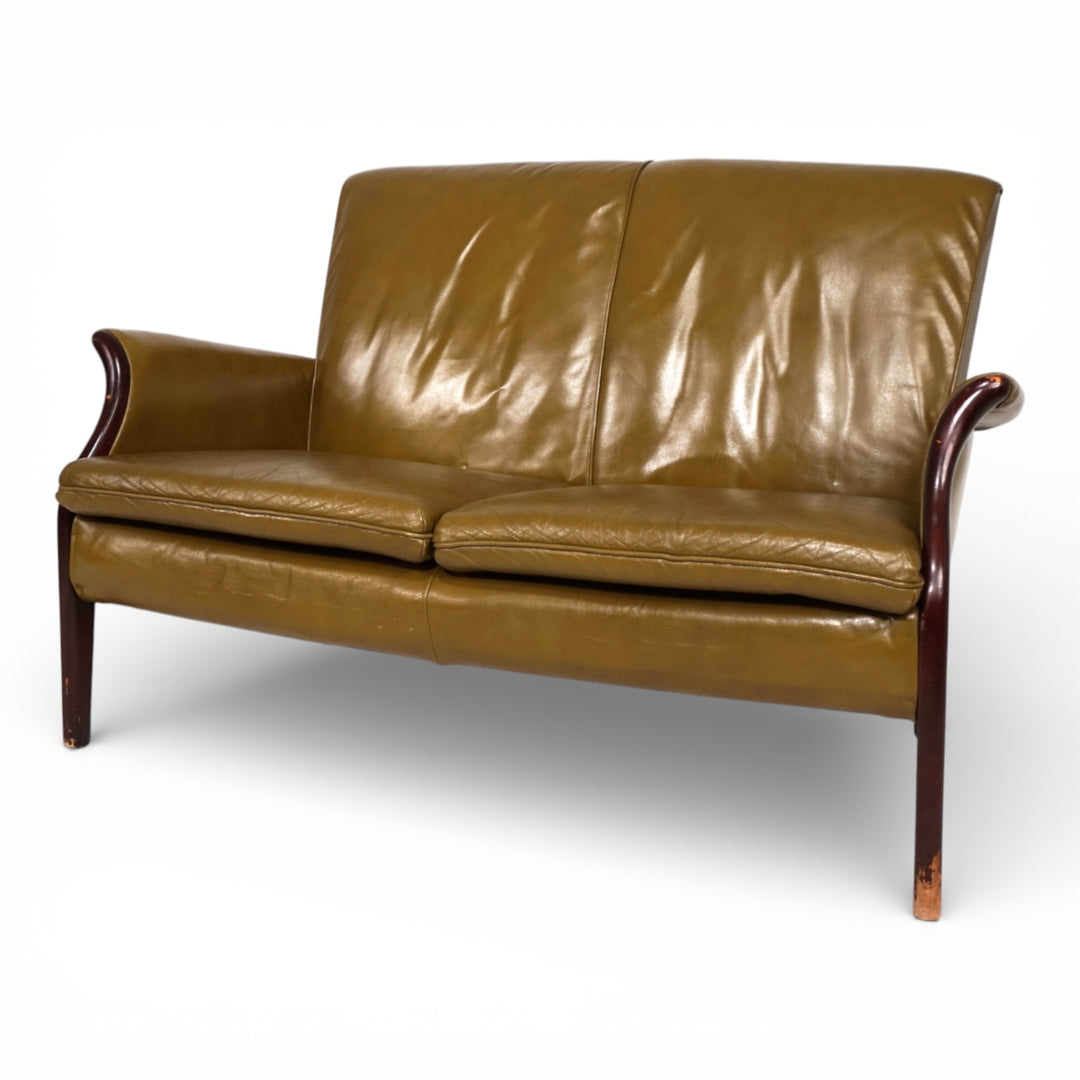 Moosgrünes Froxfield Ledersofa Zweisitzer von Parker Knoll, 1960