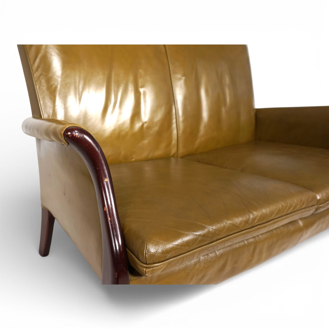 Moosgrünes Froxfield Ledersofa Zweisitzer von Parker Knoll, 1960