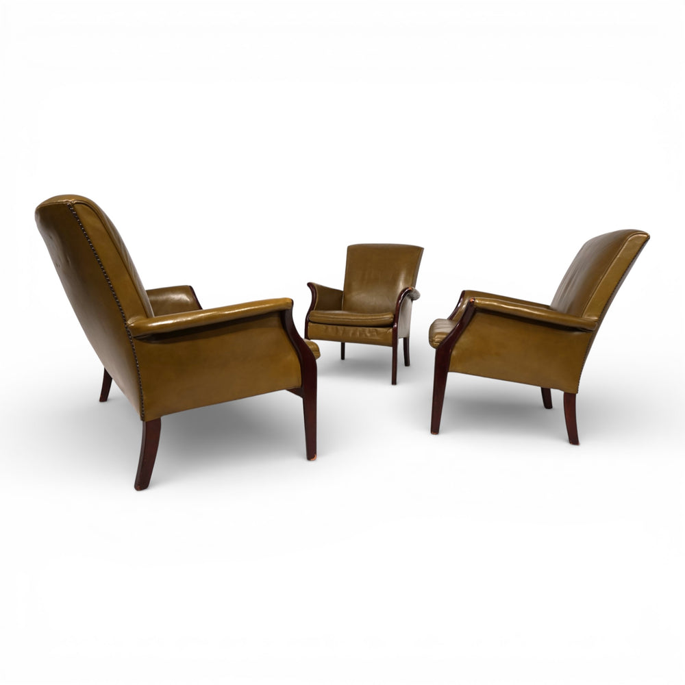 Set Froxfield 2 Ledersessel und Ledersofa moosgrün von Parker Knoll, 1960