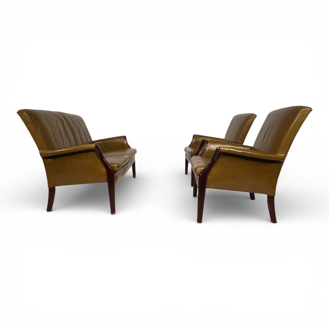 Set Froxfield 2 Ledersessel und Ledersofa moosgrün von Parker Knoll, 1960