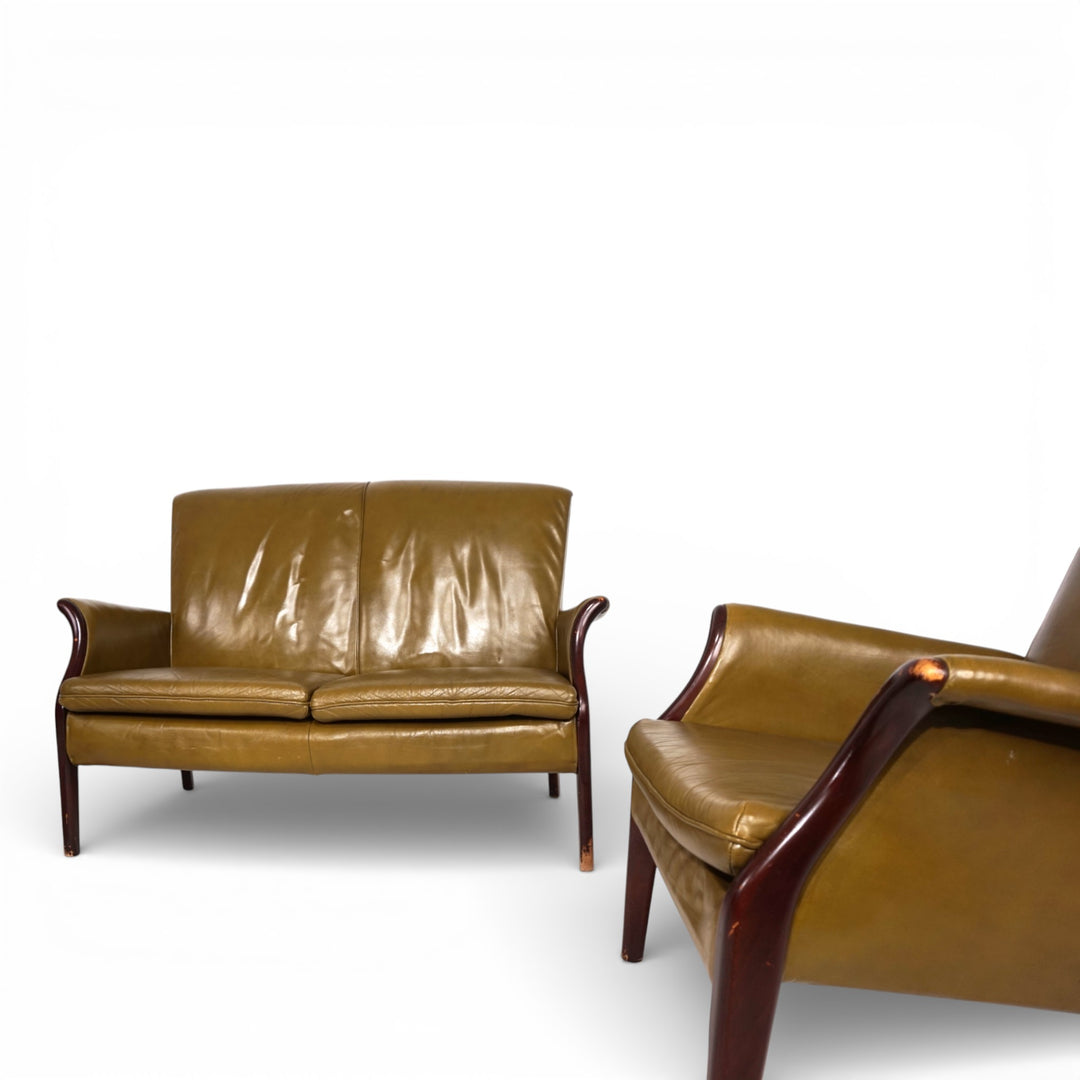 Set Froxfield 2 Ledersessel und Ledersofa moosgrün von Parker Knoll, 1960