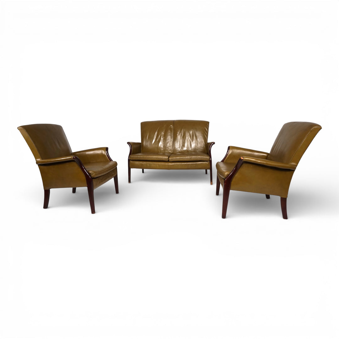 Set Froxfield 2 Ledersessel und Ledersofa moosgrün von Parker Knoll, 1960