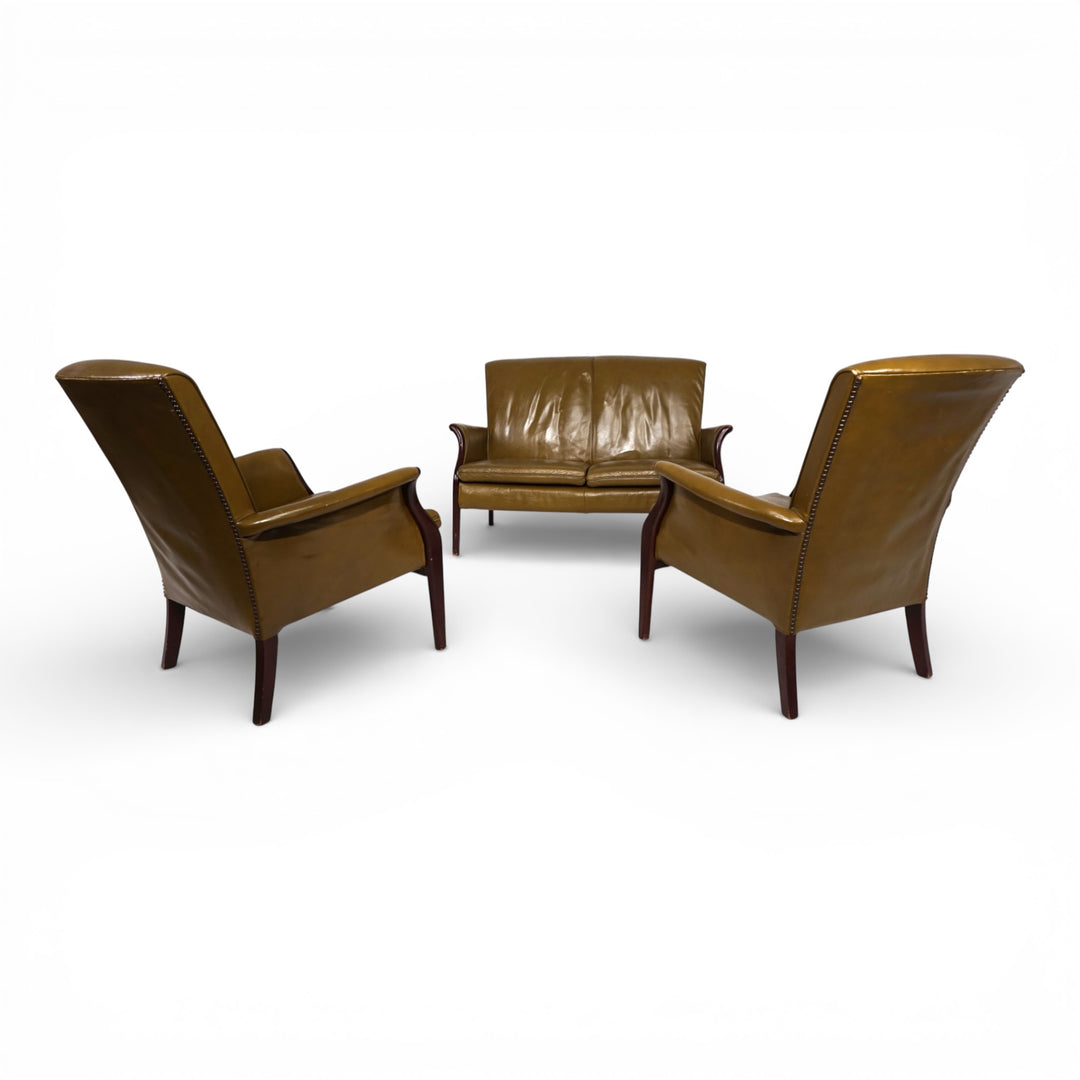 Set Froxfield 2 Ledersessel und Ledersofa moosgrün von Parker Knoll, 1960