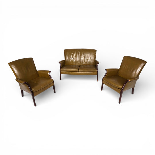 Set Froxfield 2 Ledersessel und Ledersofa moosgrün von Parker Knoll, 1960
