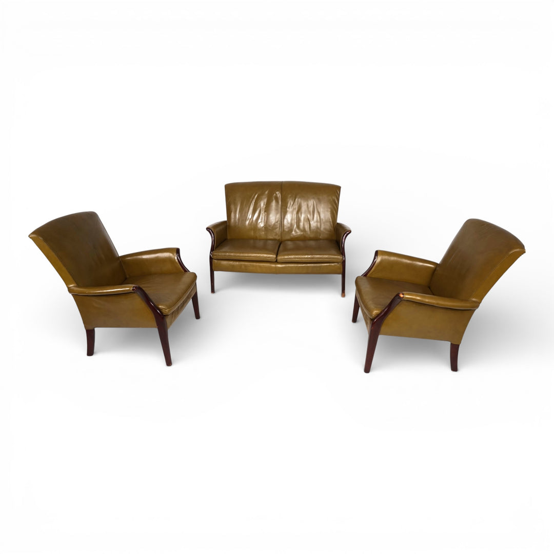Set Froxfield 2 Ledersessel und Ledersofa moosgrün von Parker Knoll, 1960
