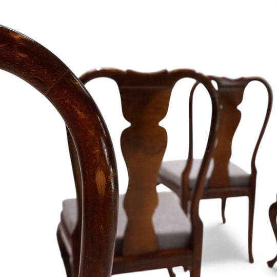 5er Set Queen Anne Mahagoni Esszimmerstühle, 1920