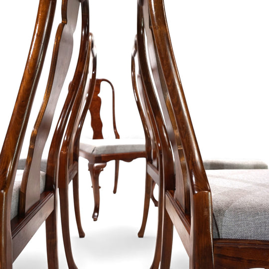 5er Set Queen Anne Mahagoni Esszimmerstühle, 1920