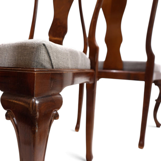 5er Set Queen Anne Mahagoni Esszimmerstühle, 1920