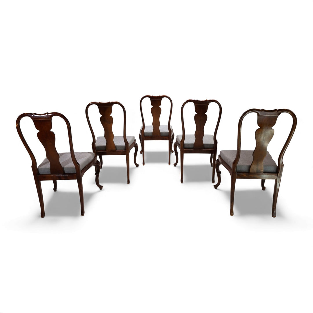 5er Set Queen Anne Mahagoni Esszimmerstühle, 1920