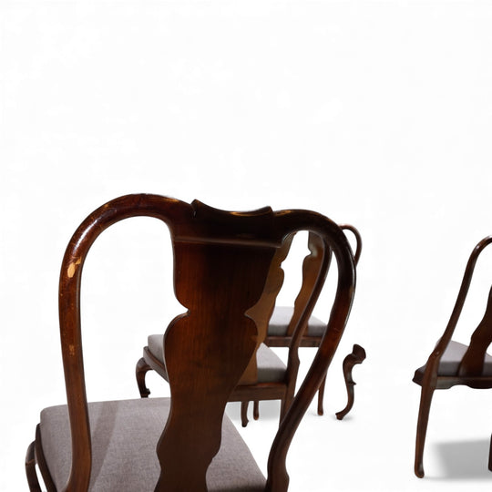 5er Set Queen Anne Mahagoni Esszimmerstühle, 1920