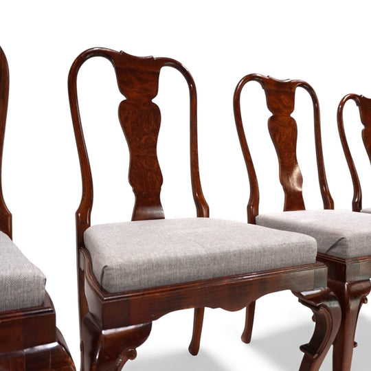 5er Set Queen Anne Mahagoni Esszimmerstühle, 1920