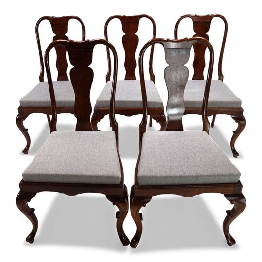 5er Set Queen Anne Mahagoni Esszimmerstühle, 1920