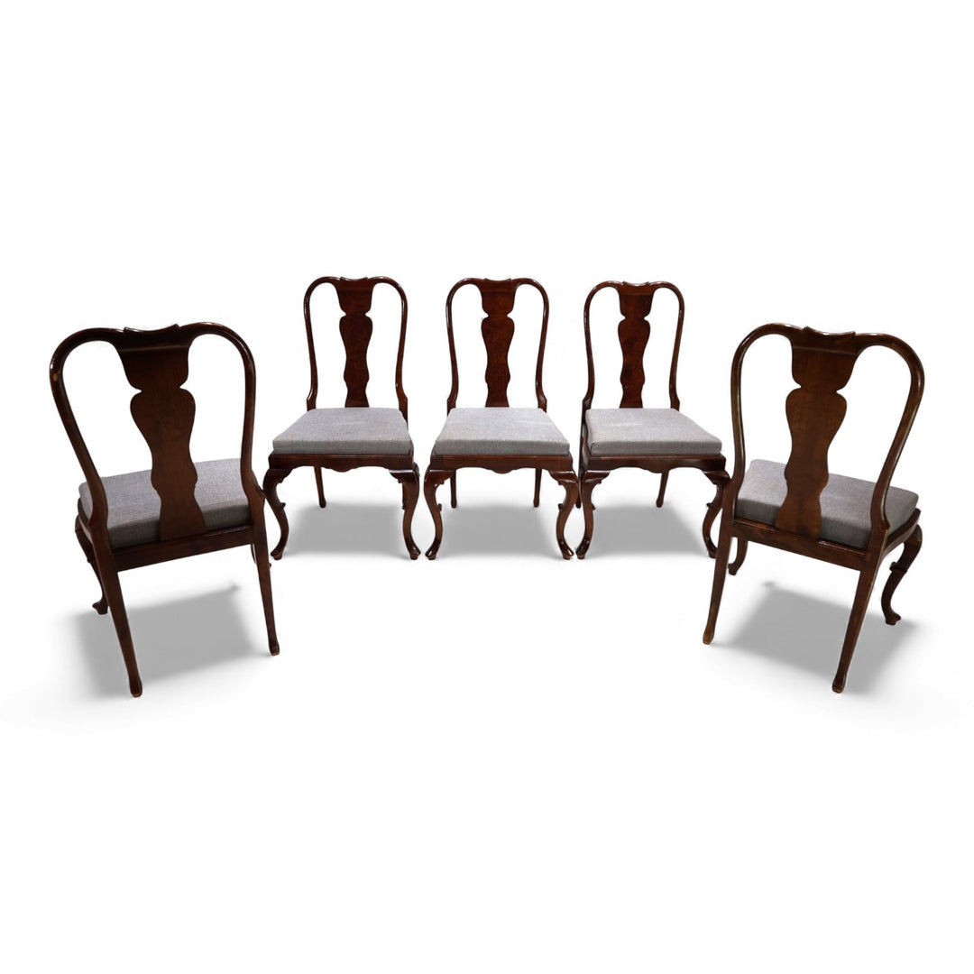 5er Set Queen Anne Mahagoni Esszimmerstühle, 1920