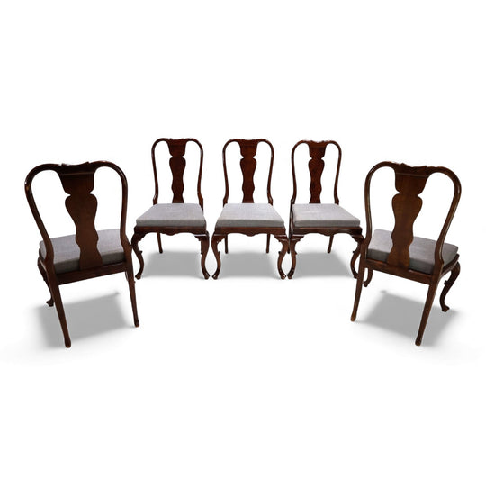 5er Set Queen Anne Mahagoni Esszimmerstühle, 1920