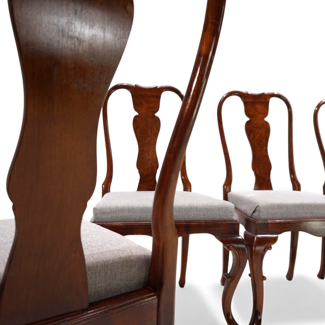 5er Set Queen Anne Mahagoni Esszimmerstühle, 1920