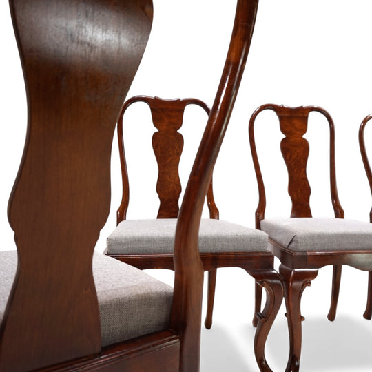 5er Set Queen Anne Mahagoni Esszimmerstühle, 1920