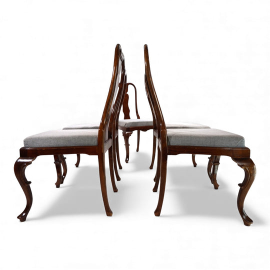 5er Set Queen Anne Mahagoni Esszimmerstühle, 1920