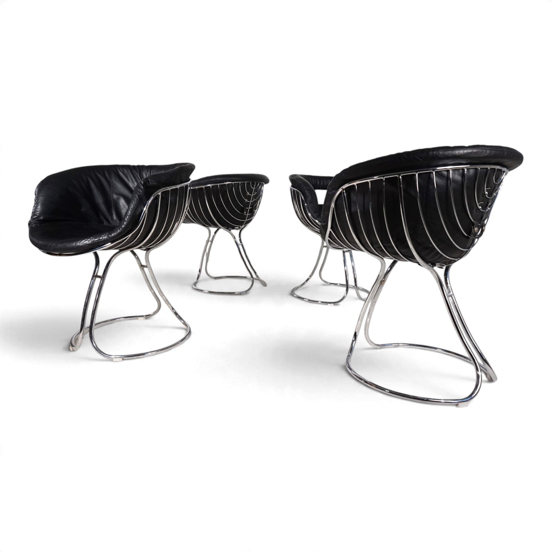 4er Set Pan Am Esszimmerstühle, Chrom, Leder von Gastone Rinaldi für RIMA, 1970