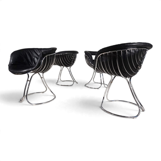 4er Set Pan Am Esszimmerstühle, Chrom, Leder von Gastone Rinaldi für RIMA, 1970