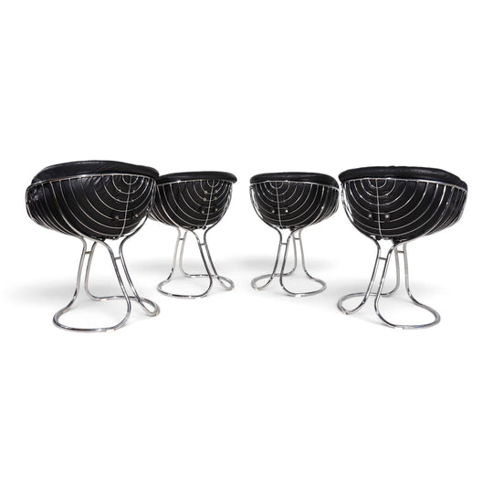 4er Set Pan Am Esszimmerstühle, Chrom, Leder von Gastone Rinaldi für RIMA, 1970