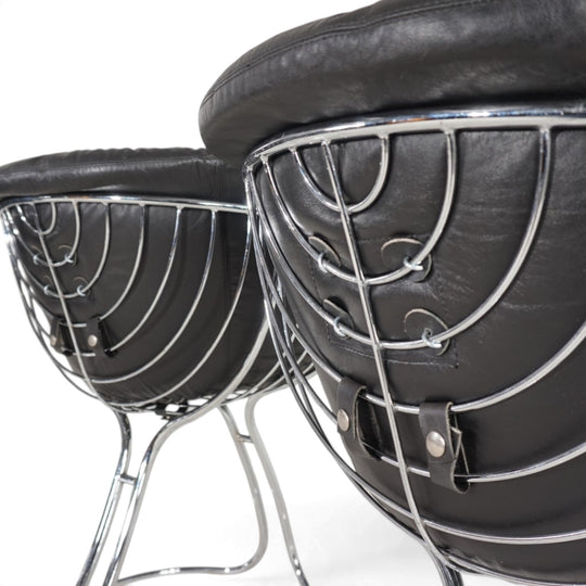 4er Set Pan Am Esszimmerstühle, Chrom, Leder von Gastone Rinaldi für RIMA, 1970