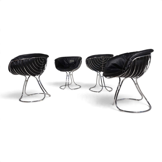 4er Set Pan Am Esszimmerstühle, Chrom, Leder von Gastone Rinaldi für RIMA, 1970