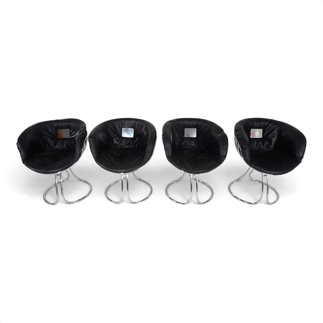 4er Set Pan Am Esszimmerstühle, Chrom, Leder von Gastone Rinaldi für RIMA, 1970