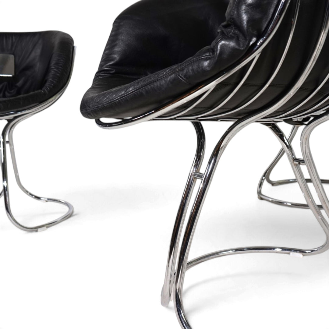 4er Set Pan Am Esszimmerstühle, Chrom, Leder von Gastone Rinaldi für RIMA, 1970