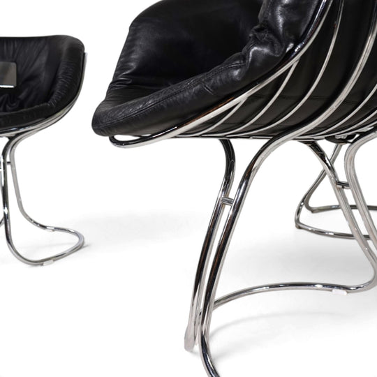 4er Set Pan Am Esszimmerstühle, Chrom, Leder von Gastone Rinaldi für RIMA, 1970