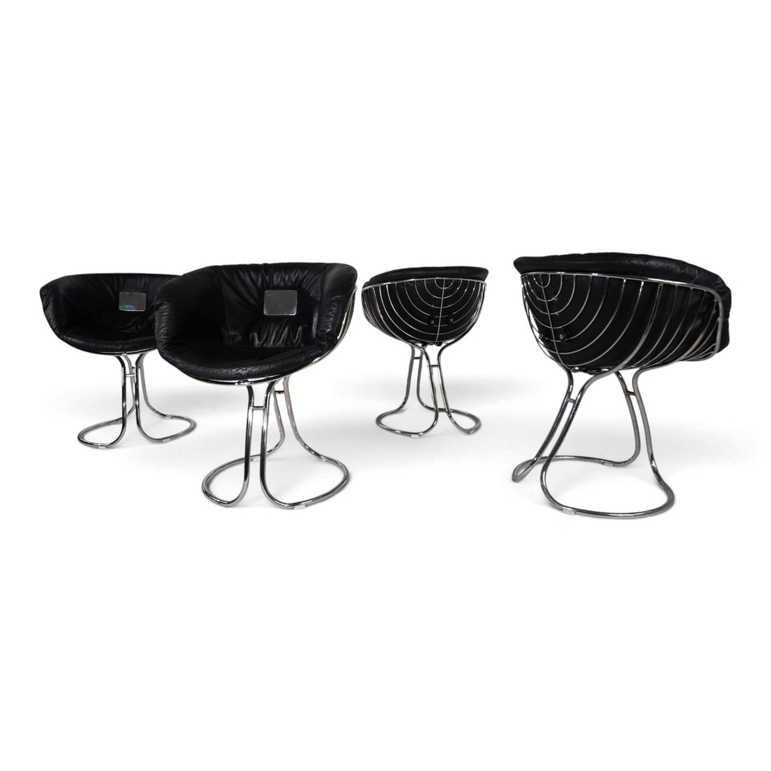 4er Set Pan Am Esszimmerstühle, Chrom, Leder von Gastone Rinaldi für RIMA, 1970