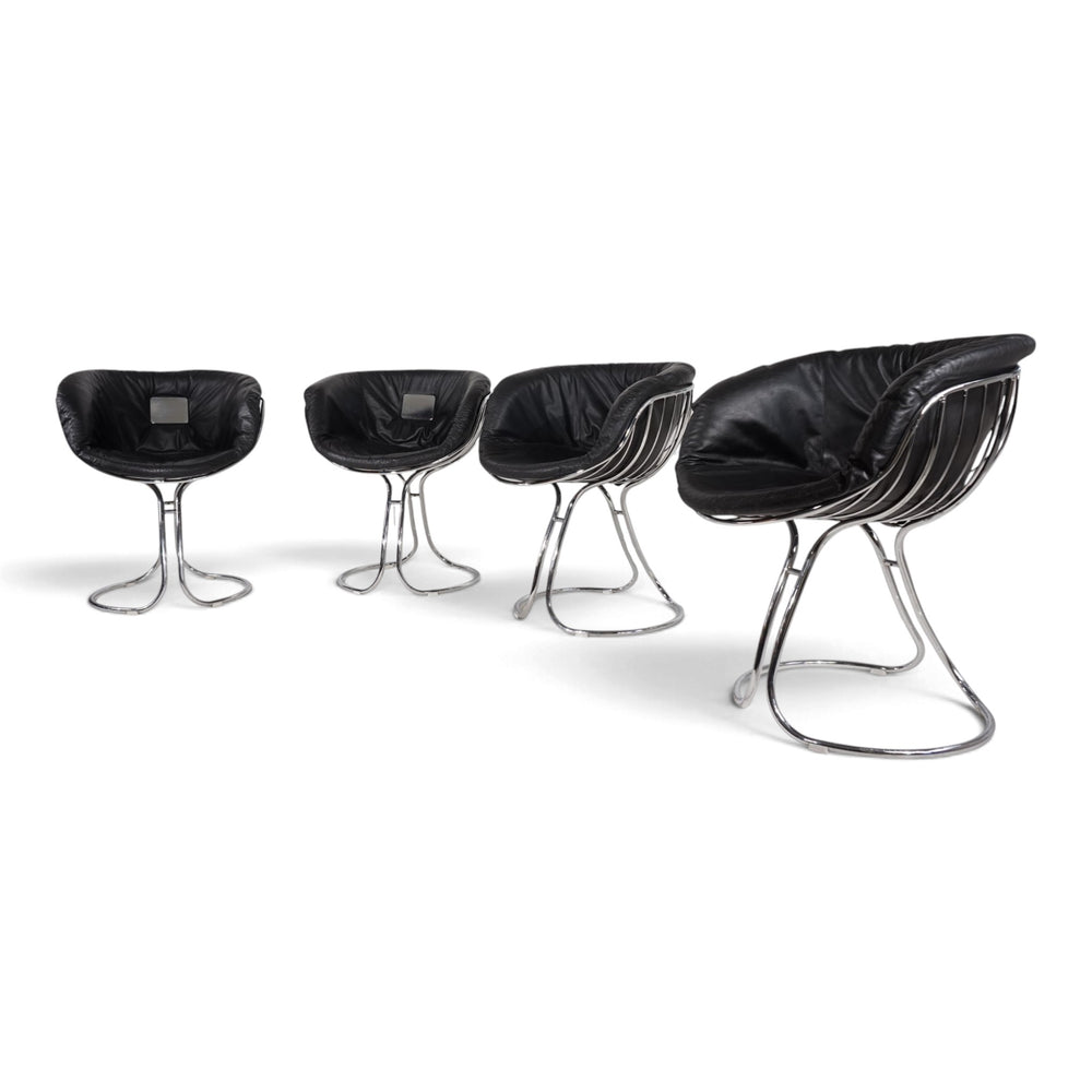 Set of 4 Pan Am dining chairs, chrome, leather by Gastone Rinaldi for RIMA, 1970