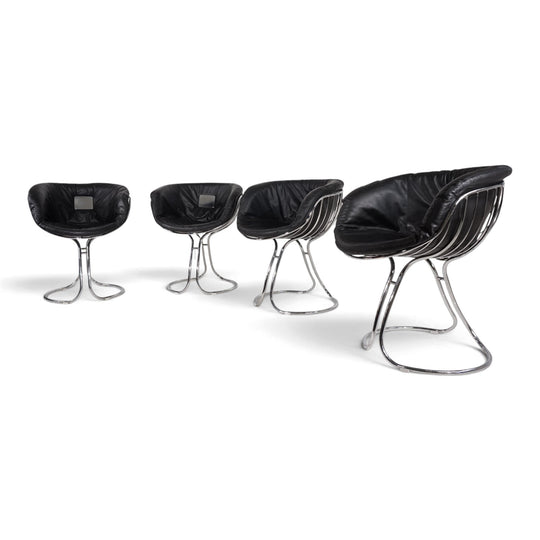 4er Set Pan Am Esszimmerstühle, Chrom, Leder von Gastone Rinaldi für RIMA, 1970