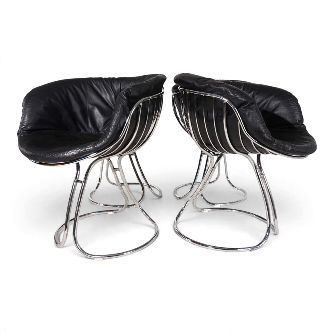 4er Set Pan Am Esszimmerstühle, Chrom, Leder von Gastone Rinaldi für RIMA, 1970