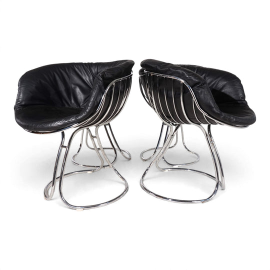 4er Set Pan Am Esszimmerstühle, Chrom, Leder von Gastone Rinaldi für RIMA, 1970