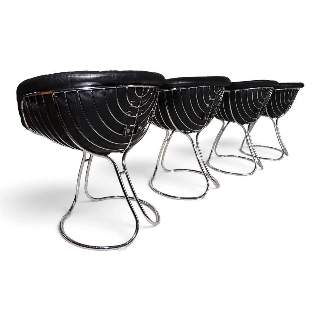 4er Set Pan Am Esszimmerstühle, Chrom, Leder von Gastone Rinaldi für RIMA, 1970