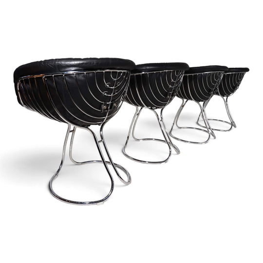 4er Set Pan Am Esszimmerstühle, Chrom, Leder von Gastone Rinaldi für RIMA, 1970