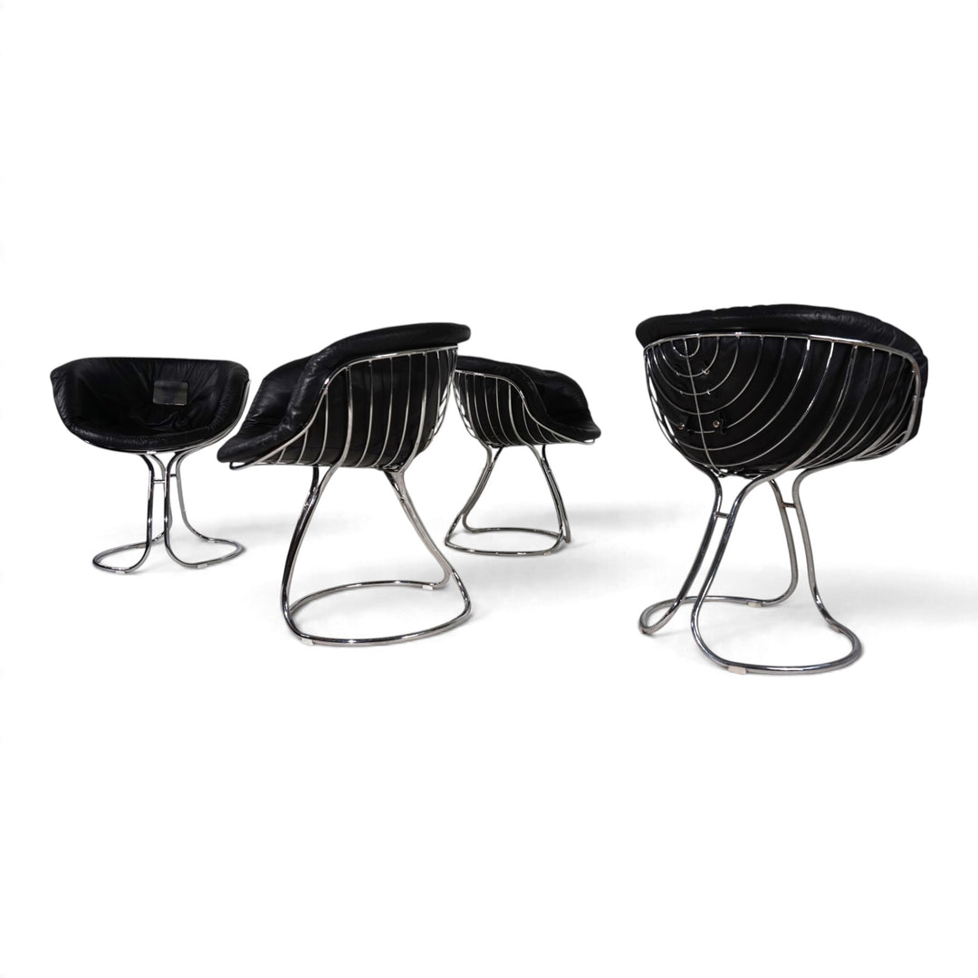 4er Set Pan Am Esszimmerstühle, Chrom, Leder von Gastone Rinaldi für RIMA, 1970
