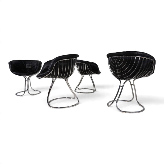 4er Set Pan Am Esszimmerstühle, Chrom, Leder von Gastone Rinaldi für RIMA, 1970