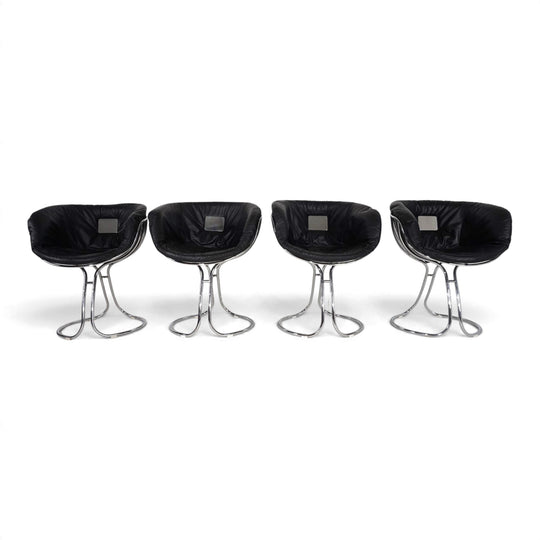 4er Set Pan Am Esszimmerstühle, Chrom, Leder von Gastone Rinaldi für RIMA, 1970